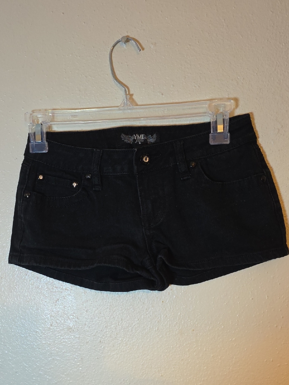 YMI Women's Black Denim Low-Rise Jean Shorts